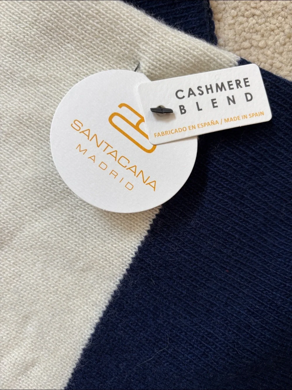 Cashmere Blend Colorblock Infinity Scarf - Cream & Navy